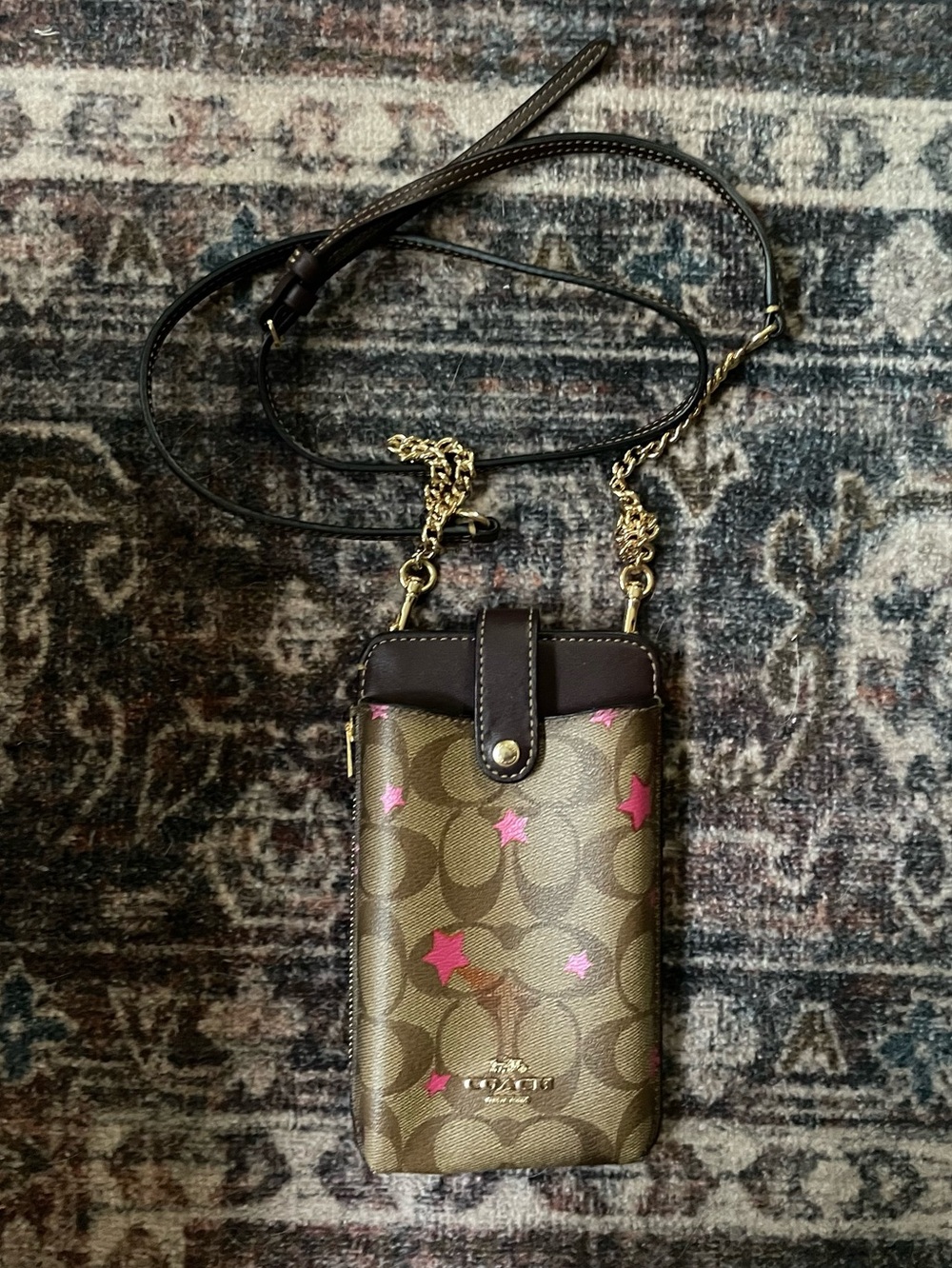 Coach North/South Phone Crossbody in Signature Canvas with Disco Star Print